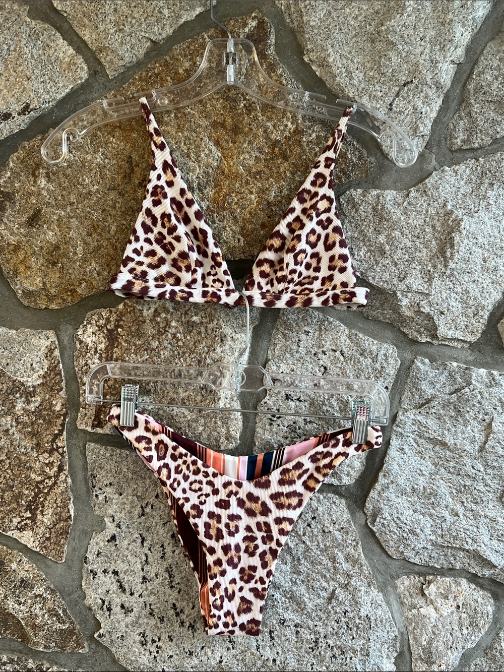 Leopard Print Triangle Bikini Top and Bottom - Women Swim